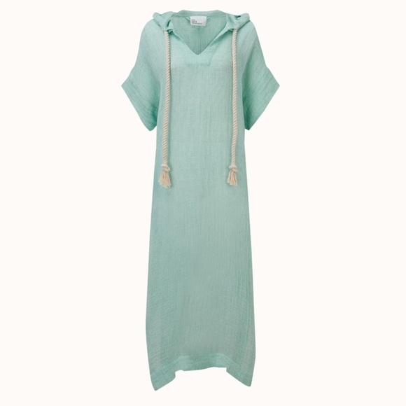 Lisa Marie Fernandez drawstring hooded seafoam chios gauze caftan - Picture 1 of 4